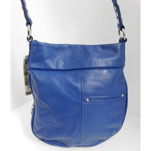 B. Makowsky Blue Leather Silver Studded Crossbody NWT - Picture 4 of 7